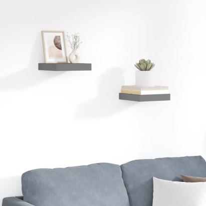 Rafturi de perete, 2 buc., gri extralucios, 23x23,5x3,8 cm, MDF GartenMobel Dekor