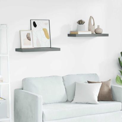 Rafturi de perete, 2 buc., gri extralucios, 60x23,5x3,8 cm, MDF GartenMobel Dekor