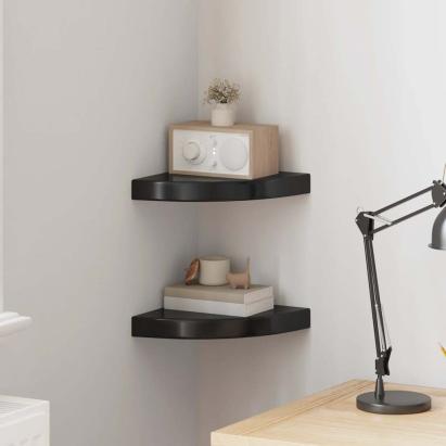 Rafturi colț perete, 2 buc., negru extralucios 25x25x3,8 cm MDF GartenMobel Dekor