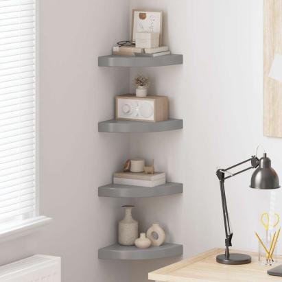 Rafturi colț perete, 4 buc., gri extralucios, 25x25x3,8 cm, MDF GartenMobel Dekor