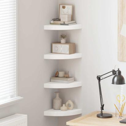 Rafturi colțar de perete, 4 buc., alb, 25 x 25 x 3,8 cm, MDF GartenMobel Dekor