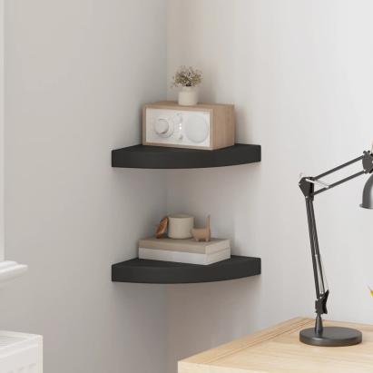 Rafturi colț de perete, 2 buc., negru, 25x25x3,8 cm, MDF GartenMobel Dekor