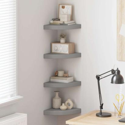 Rafturi colțar de perete, 4 buc., gri, 25 x 25 x 3,8 cm, MDF GartenMobel Dekor