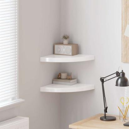 Rafturi de perete, 2 buc., alb extralucios, 35x35x3,8 cm, MDF GartenMobel Dekor