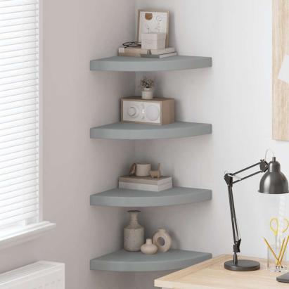 Rafturi colțar de perete, 4 buc., gri, 35 x 35 x 3,8 cm, MDF GartenMobel Dekor