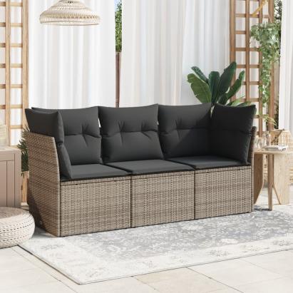 Set canapea de grădină cu perne, 3 piese, gri, poliratan GartenMobel Dekor