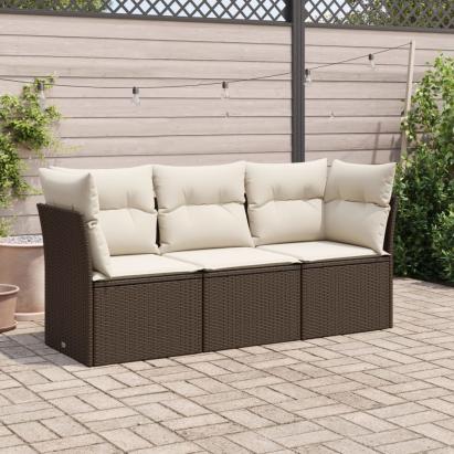 Set canapele de grădină cu perne, 3 piese, maro, poliratan GartenMobel Dekor