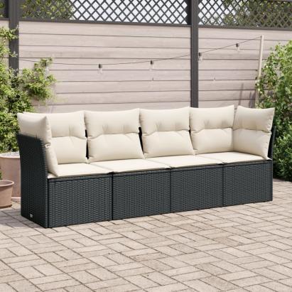 Set mobilier de grădină cu perne, 4 piese, negru, poliratan GartenMobel Dekor