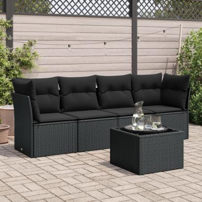 Set mobilier de grădină cu perne, 5 piese, negru, poliratan GartenMobel Dekor