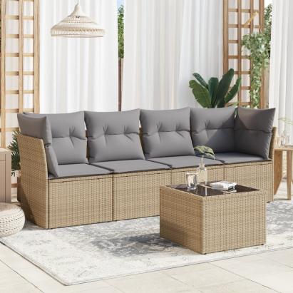 Set canapele de grădină cu perne, 5 piese, bej, poliratan GartenMobel Dekor