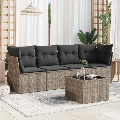 Set canapea de grădină cu perne, 5 piese, gri, poliratan GartenMobel Dekor