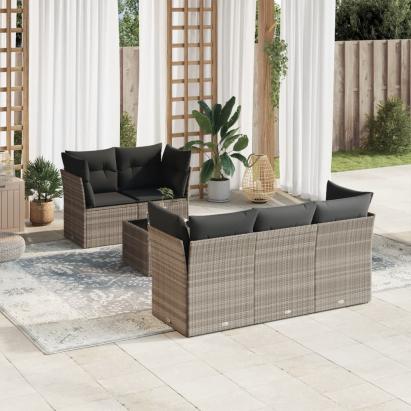 Set canapele de grădină cu perne, 6 piese gri deschis poliratan GartenMobel Dekor