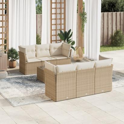 Set canapele de grădină, 7 piese, cu perne, bej, poliratan GartenMobel Dekor