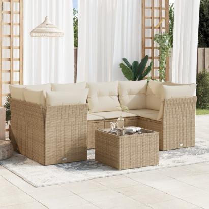 Set canapele de grădină, 7 piese, cu perne, bej, poliratan GartenMobel Dekor