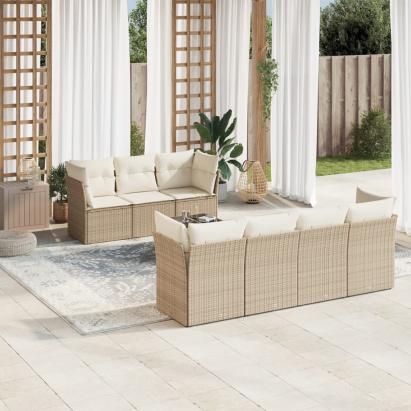 Set canapele de grădină, 8 piese, cu perne, bej, poliratan GartenMobel Dekor