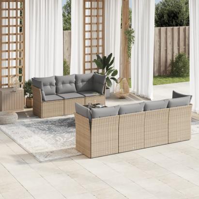 Set canapele de grădină, 8 piese, cu perne, bej, poliratan GartenMobel Dekor