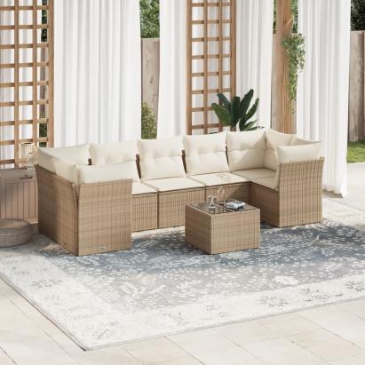 Set canapele de grădină, 8 piese, cu perne, bej, poliratan GartenMobel Dekor