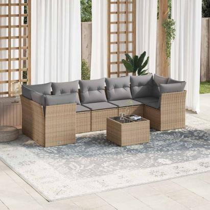Set canapele de grădină, 8 piese, cu perne, bej, poliratan GartenMobel Dekor