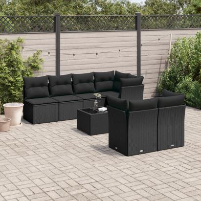 Set mobilier de grădină cu perne, 8 piese, negru, poliratan GartenMobel Dekor