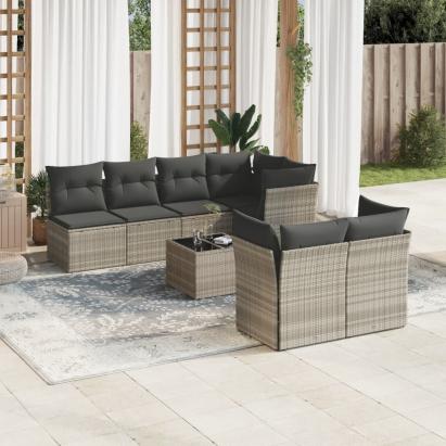 Set mobilier de grădină cu perne, 8 piese gri deschis poliratan GartenMobel Dekor
