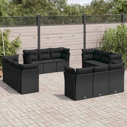 Set canapele de grădină, 12 piese, cu perne, negru, poliratan GartenMobel Dekor