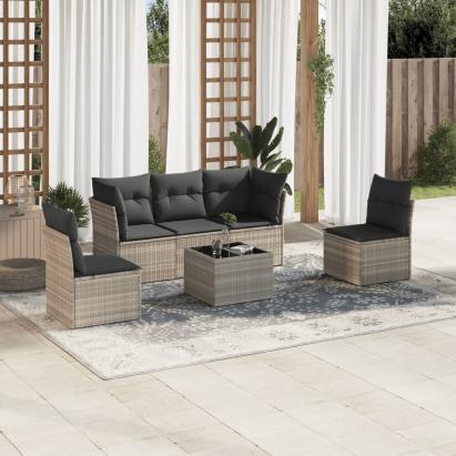 Set canapele de grădină cu perne, 6 piese gri deschis poliratan GartenMobel Dekor