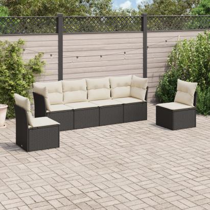 Set mobilier de grădină cu perne, 6 piese, negru, poliratan GartenMobel Dekor