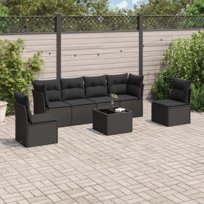 Set canapele de grădină cu perne, 7 piese, negru, poliratan GartenMobel Dekor