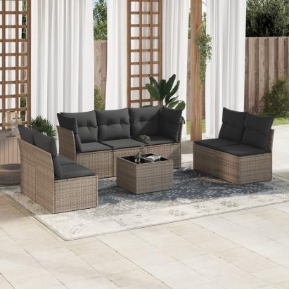 Set canapele de grădină cu perne, 8 piese, gri, poliratan GartenMobel Dekor
