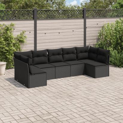 Set canapele de grădină cu perne, 7 piese, negru, poliratan GartenMobel Dekor