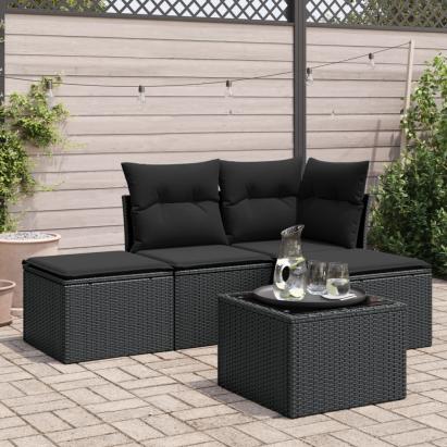 Set mobilier de grădină cu perne, 5 piese, negru, poliratan GartenMobel Dekor