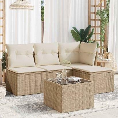Set canapele de grădină cu perne, 5 piese, bej, poliratan GartenMobel Dekor