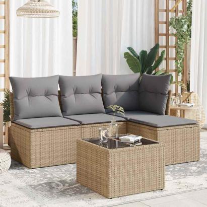 Set canapele de grădină cu perne, 5 piese, bej, poliratan GartenMobel Dekor