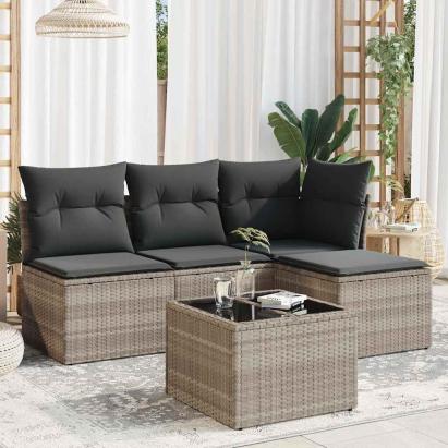 Set canapele de grădină cu perne, 5 piese gri deschis poliratan GartenMobel Dekor