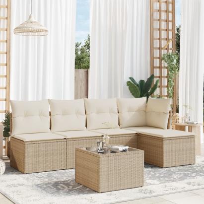 Set canapele de grădină cu perne, 6 piese, bej, poliratan GartenMobel Dekor