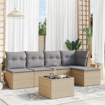 Set canapele de grădină cu perne, 6 piese, bej, poliratan GartenMobel Dekor