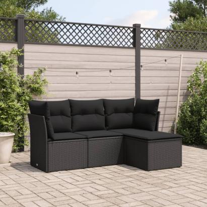 Set mobilier de grădină cu perne, 4 piese, negru, poliratan GartenMobel Dekor