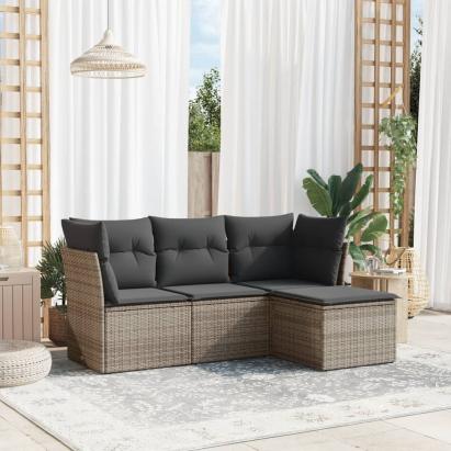 Set canapea de grădină cu perne, 4 piese, gri, poliratan GartenMobel Dekor
