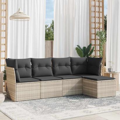 Set canapele de grădină cu perne, 5 piese gri deschis poliratan GartenMobel Dekor