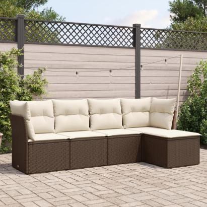 Set canapele de grădină cu perne, 5 piese, maro, poliratan GartenMobel Dekor