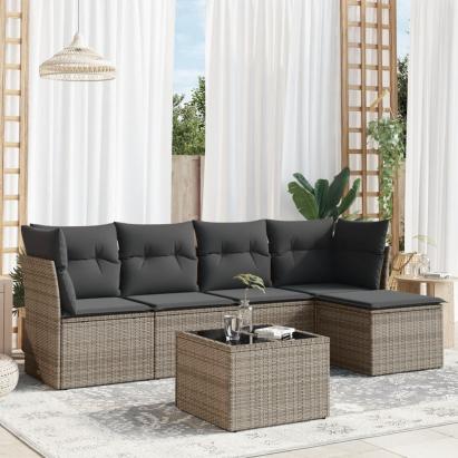 Set mobilier grădină cu perne, 6 piese, gri, poliratan GartenMobel Dekor