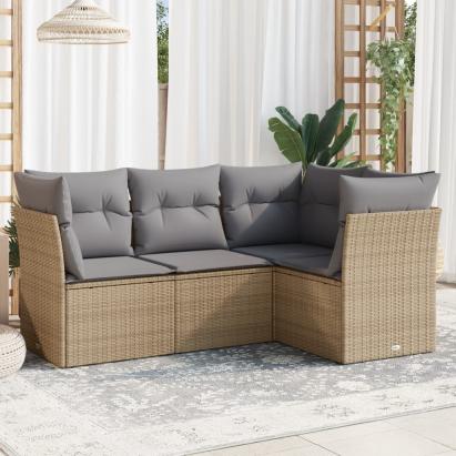 Set canapele de grădină, 4 piese, cu perne, bej, poliratan GartenMobel Dekor