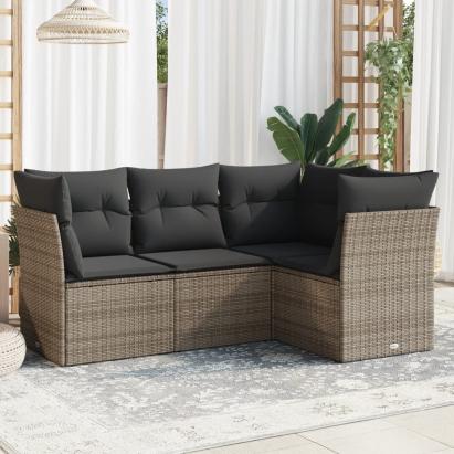 Set canapea de grădină cu perne, 4 piese, gri, poliratan GartenMobel Dekor