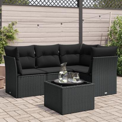 Set mobilier de grădină cu perne, 5 piese, negru, poliratan GartenMobel Dekor