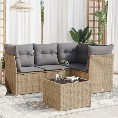 Set canapele de grădină cu perne, 5 piese, bej, poliratan GartenMobel Dekor