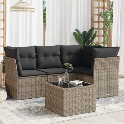 Set canapea de grădină cu perne, 5 piese, gri, poliratan GartenMobel Dekor