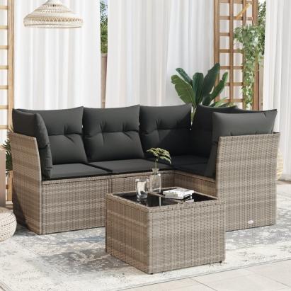 Set canapele de grădină cu perne, 5 piese gri deschis poliratan GartenMobel Dekor