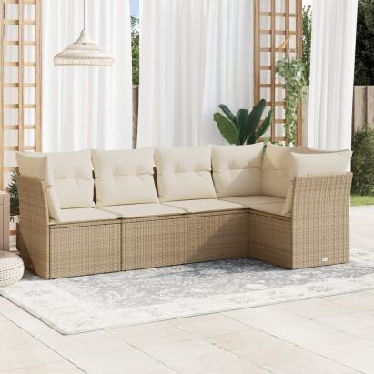 Set canapele de grădină cu perne, 5 piese, bej, poliratan GartenMobel Dekor