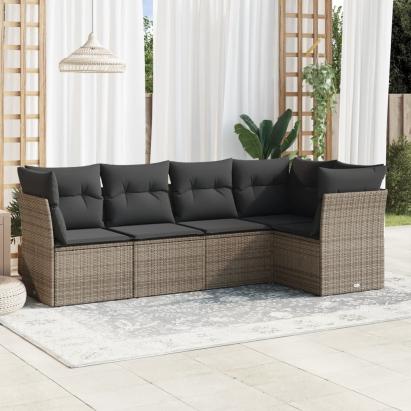 Set canapea de grădină cu perne, 5 piese, gri, poliratan GartenMobel Dekor