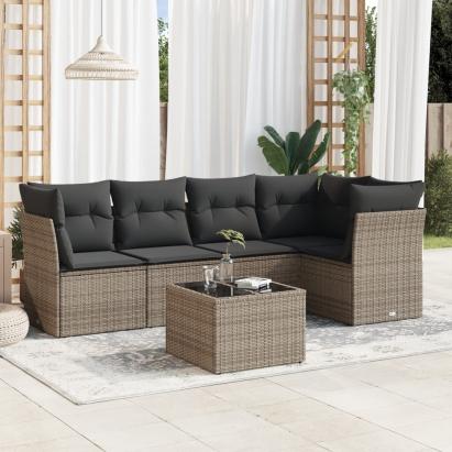 Set mobilier grădină cu perne, 6 piese, gri, poliratan GartenMobel Dekor
